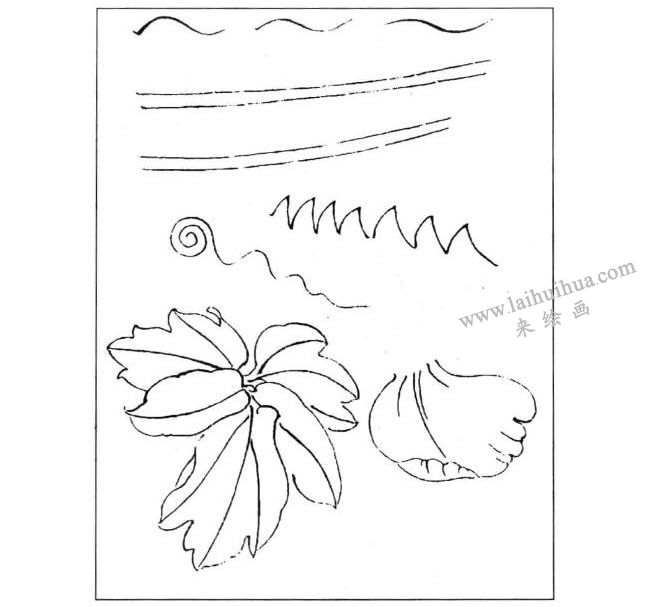 牡丹線(xiàn)描示意圖一