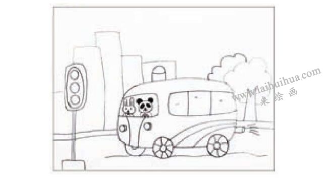 公共汽車(chē)蠟筆畫(huà)法步驟圖示01