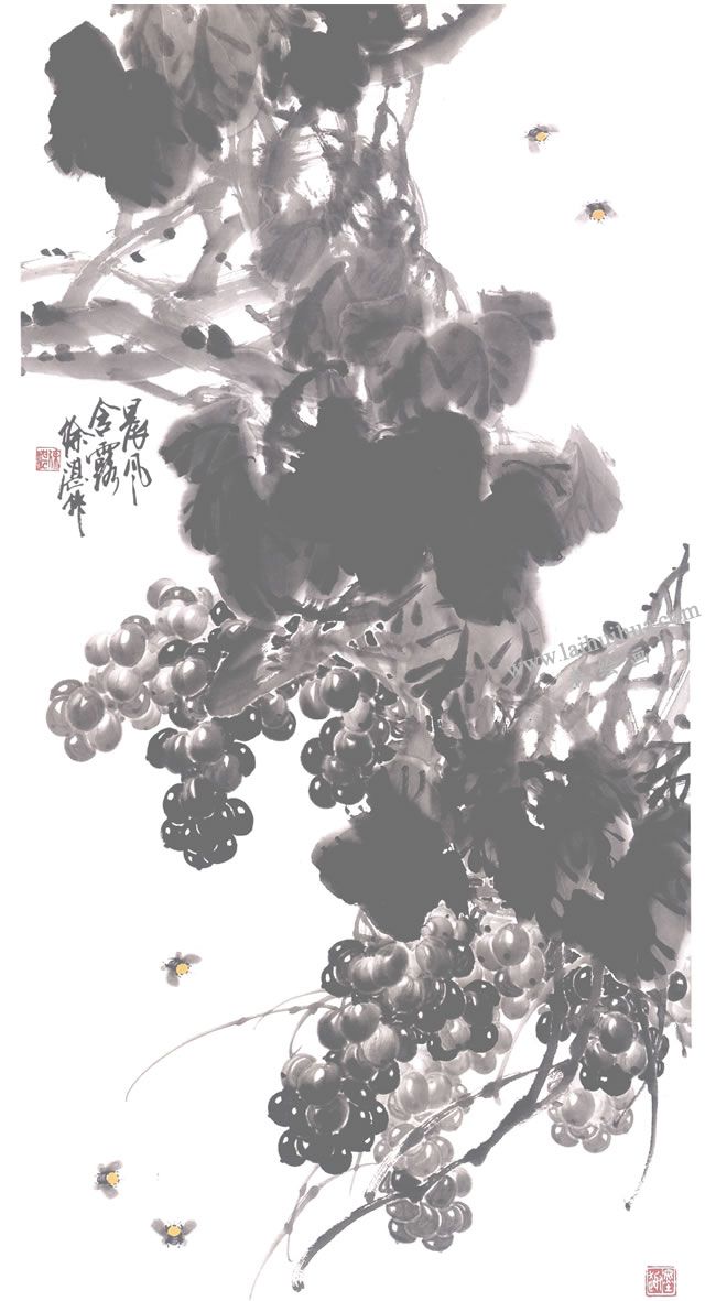 《晨風(fēng)含露》葡萄國(guó)畫作品