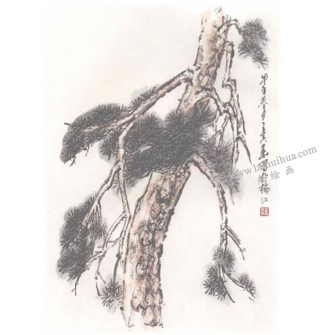 中國畫松樹的畫法步驟04