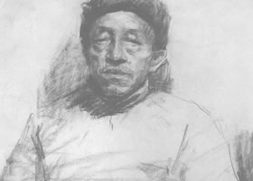 戎國輝《老人肖像》素描作品