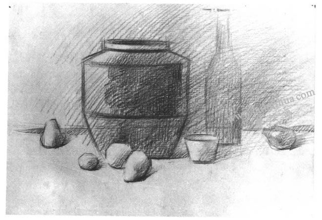 靜物素描寫(xiě)生步驟：畫(huà)大明暗