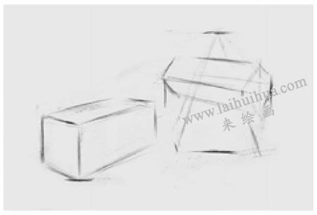 兩個幾何形體組合（四棱錐和長方體）素描步驟圖示02