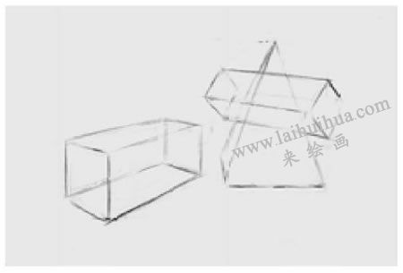 兩個幾何形體組合（四棱錐和長方體）素描步驟圖示03