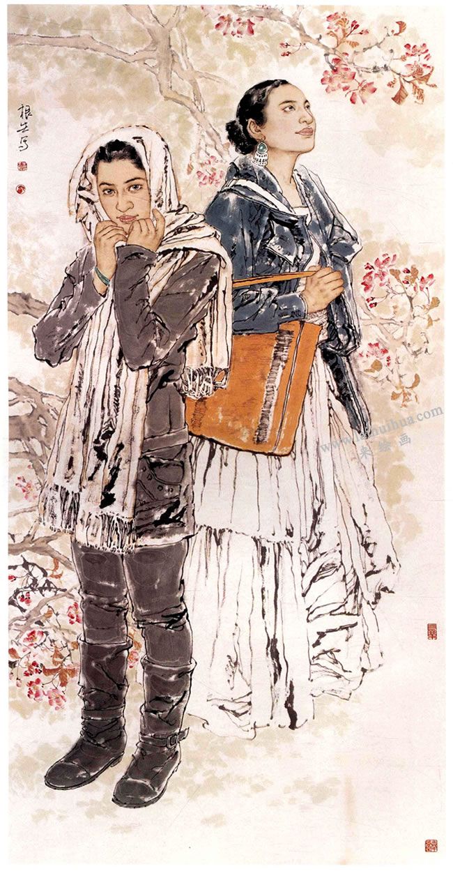 中國(guó)畫(huà)《春風(fēng)帶著海棠吹來(lái)》創(chuàng)作步驟05