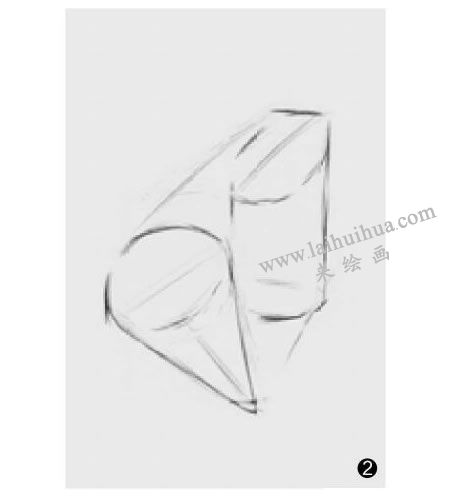 兩個幾何形體組合（切面圓柱體和圓錐體）素描步驟02
