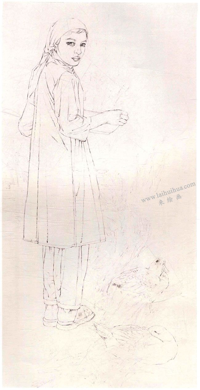 中國(guó)畫(huà)《江邊晚露》創(chuàng)作步驟01