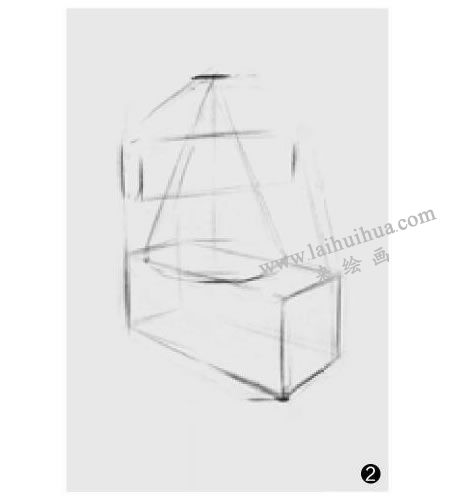 兩個(gè)幾何形體組合（圓錐穿插體和長方體）素描步驟圖示02