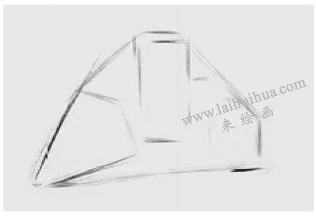 三個幾何形體組合（四棱錐、六棱柱和圓柱體）素描步驟圖示01