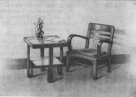 素描茶幾、沙發(fā)組合寫生步驟