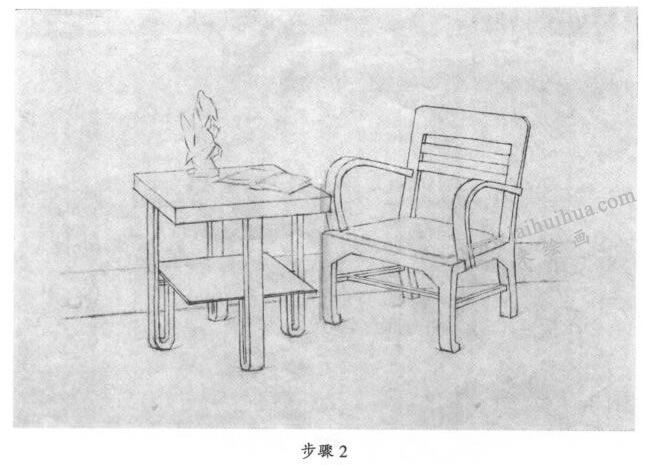 素描茶幾、沙發(fā)組合寫生步驟02