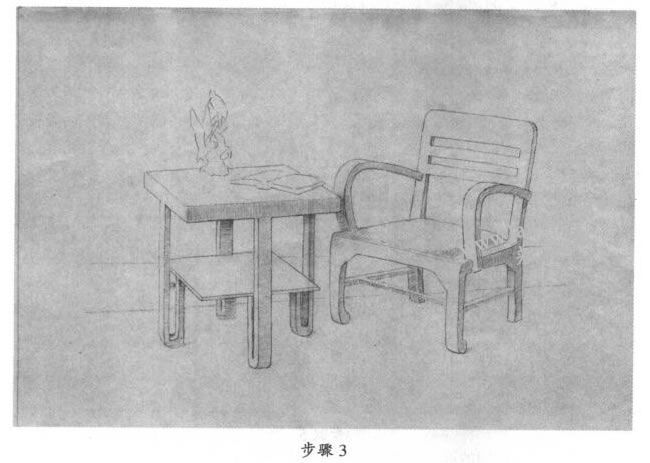 素描茶幾、沙發(fā)組合寫生步驟03