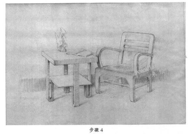 素描茶幾、沙發(fā)組合寫生步驟04