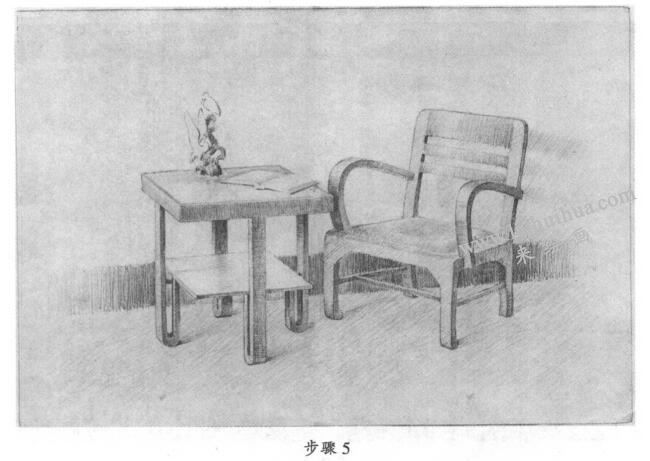 素描茶幾、沙發(fā)組合寫生步驟05