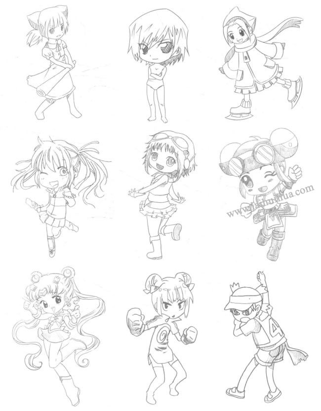 運(yùn)動型Q版美少女素描大圖01