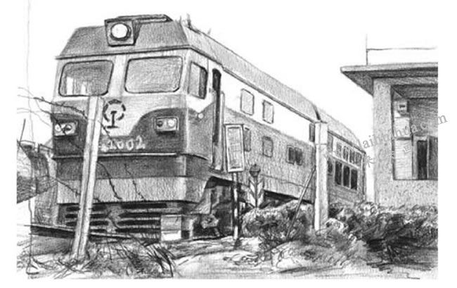 停靠的火車素描畫法步驟04