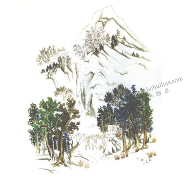 《楠溪江》小青綠山水畫(huà)寫(xiě)生畫(huà)法步驟03