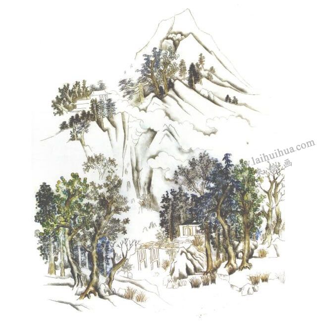 《楠溪江》小青綠山水畫(huà)寫(xiě)生畫(huà)法步驟04