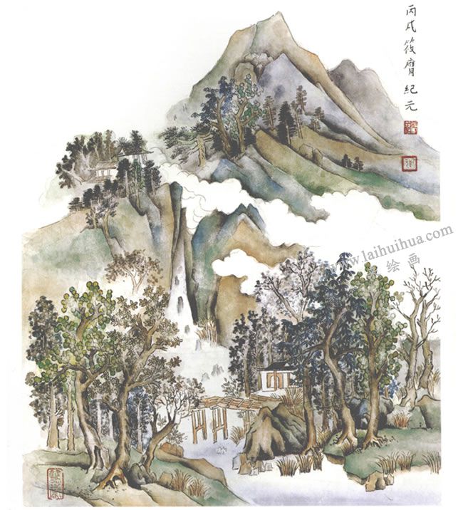 《楠溪江》小青綠山水畫(huà)寫(xiě)生畫(huà)法步驟05