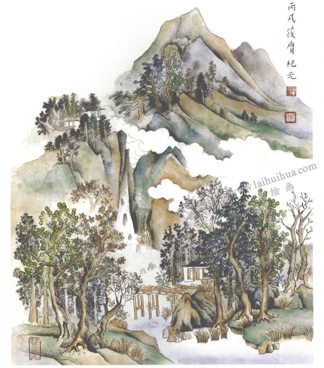 《楠溪江》小青綠山水畫(huà)寫(xiě)生畫(huà)法步驟06