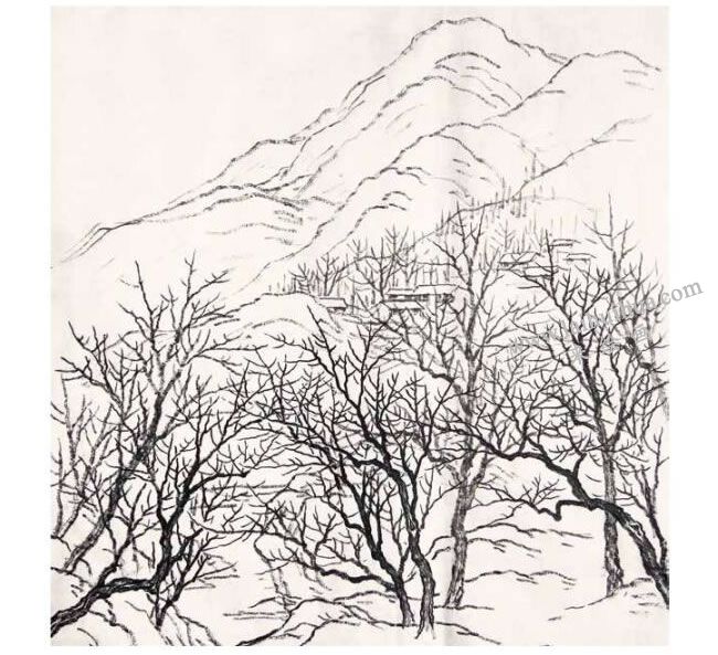 秋景《燕山葉落萬(wàn)林疏》創(chuàng)作步驟02