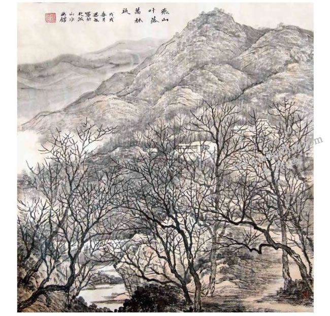 秋景《燕山葉落萬(wàn)林疏》創(chuàng)作步驟03