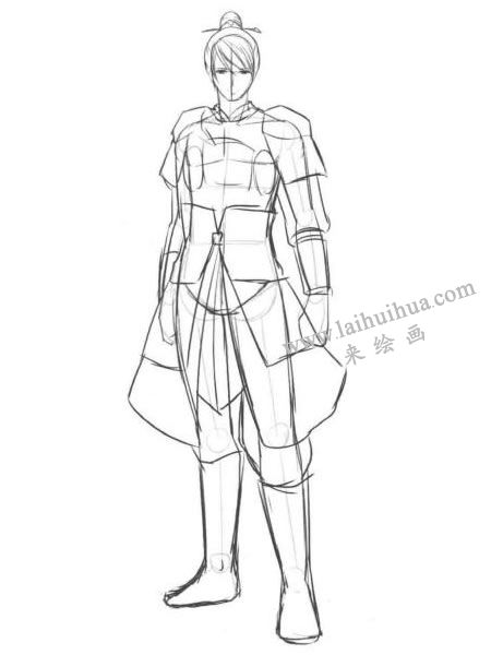 將軍古風(fēng)卡通漫畫素描畫法步驟05