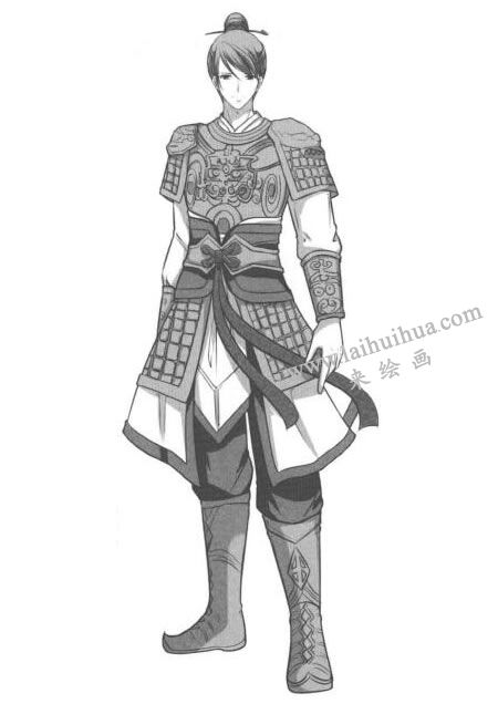 將軍古風(fēng)卡通漫畫素描畫法步驟07