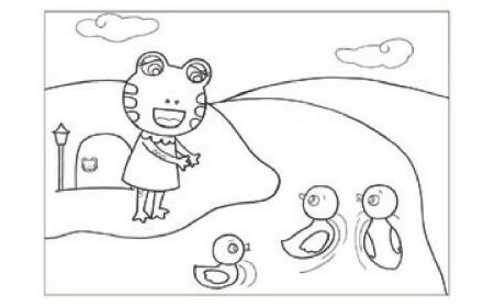 冬眠醒來(lái)的小青蛙兒童畫(huà)線描繪畫(huà)步驟02