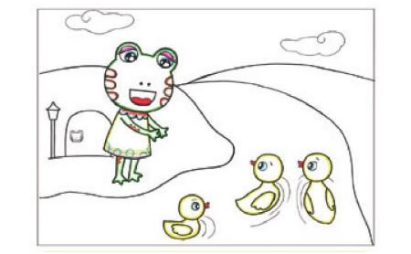 冬眠醒來(lái)的小青蛙兒童畫(huà)線描繪畫(huà)步驟04