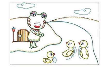 冬眠醒來(lái)的小青蛙兒童畫(huà)線描繪畫(huà)步驟05