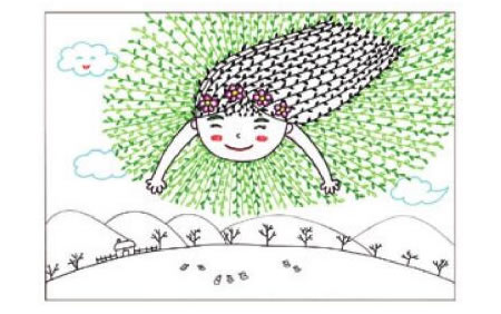 春姑娘兒童畫線描繪畫步驟03