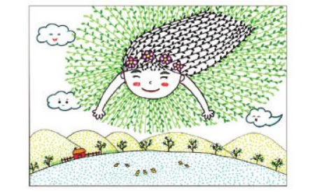 春姑娘兒童畫線描繪畫步驟06