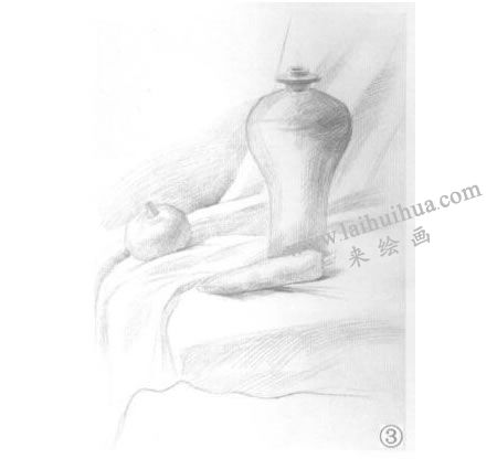 罐子、胡蘿卜和洋蔥組合素描畫法步驟03