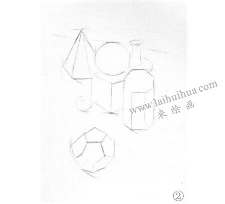 罐子、果子和幾何體組合素描畫法步驟02
