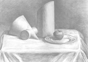 蘋果、盤子和幾何體組合素描畫(huà)法
