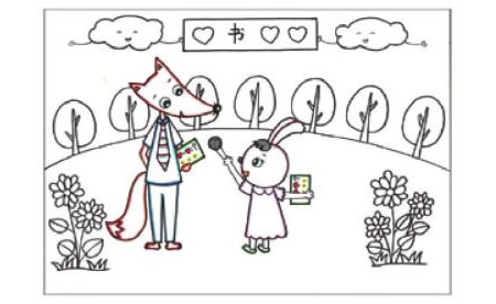 狐貍的新書發(fā)布會兒童線描畫步驟04