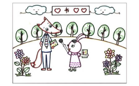 狐貍的新書發(fā)布會兒童線描畫步驟06