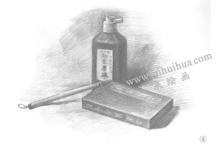 墨汁盒和毛筆組合素描畫法步驟04