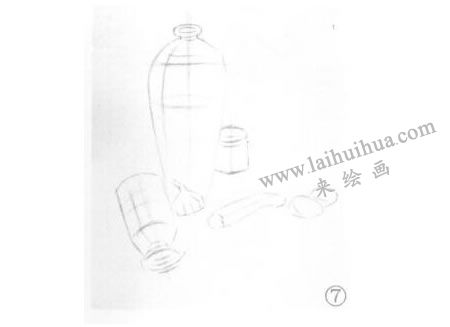 花瓶、雞蛋和蒜組合素描畫法步驟07
