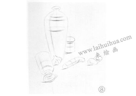 花瓶、雞蛋和蒜組合素描畫法步驟08
