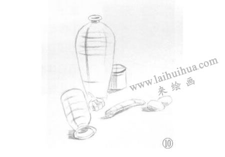 花瓶、雞蛋和蒜組合素描畫法步驟10
