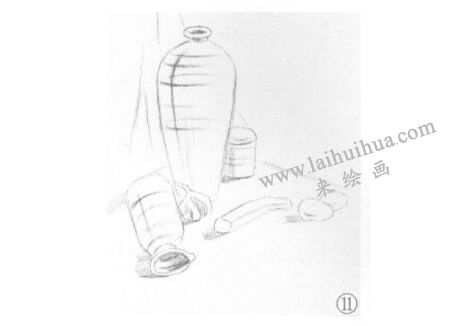 花瓶、雞蛋和蒜組合素描畫法步驟11