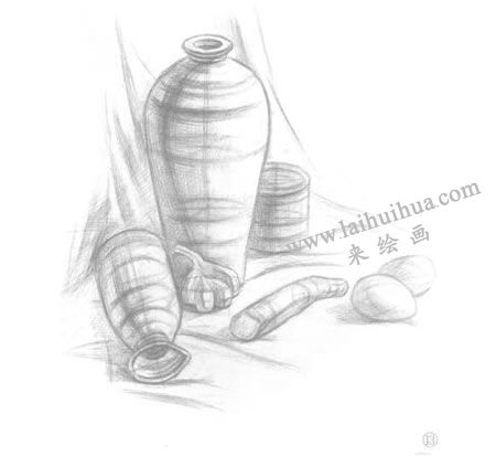 花瓶、雞蛋和蒜組合素描畫法步驟13