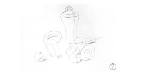 有蘋果的靜物組合素描畫法步驟07