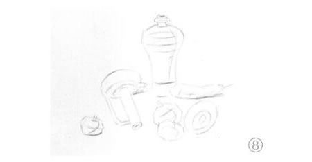 有蘋果的靜物組合素描畫法步驟08