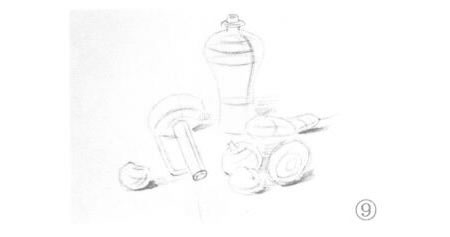 有蘋果的靜物組合素描畫法步驟09