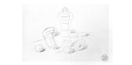 有蘋果的靜物組合素描畫法步驟10