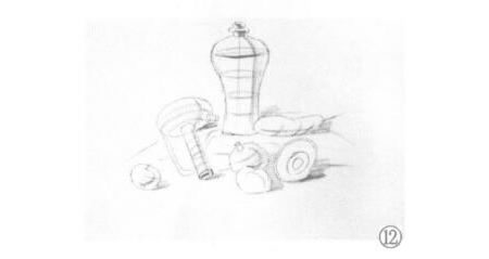 有蘋果的靜物組合素描畫法步驟12