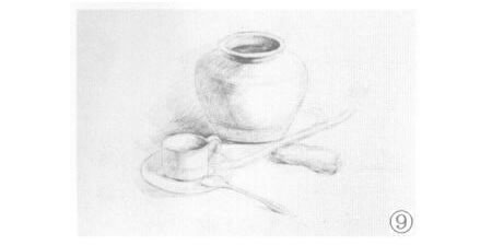 有咖啡杯的靜物組合素描畫法步驟09